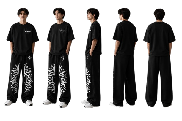 Thorn Wreath Oversized Sweatpants – Black